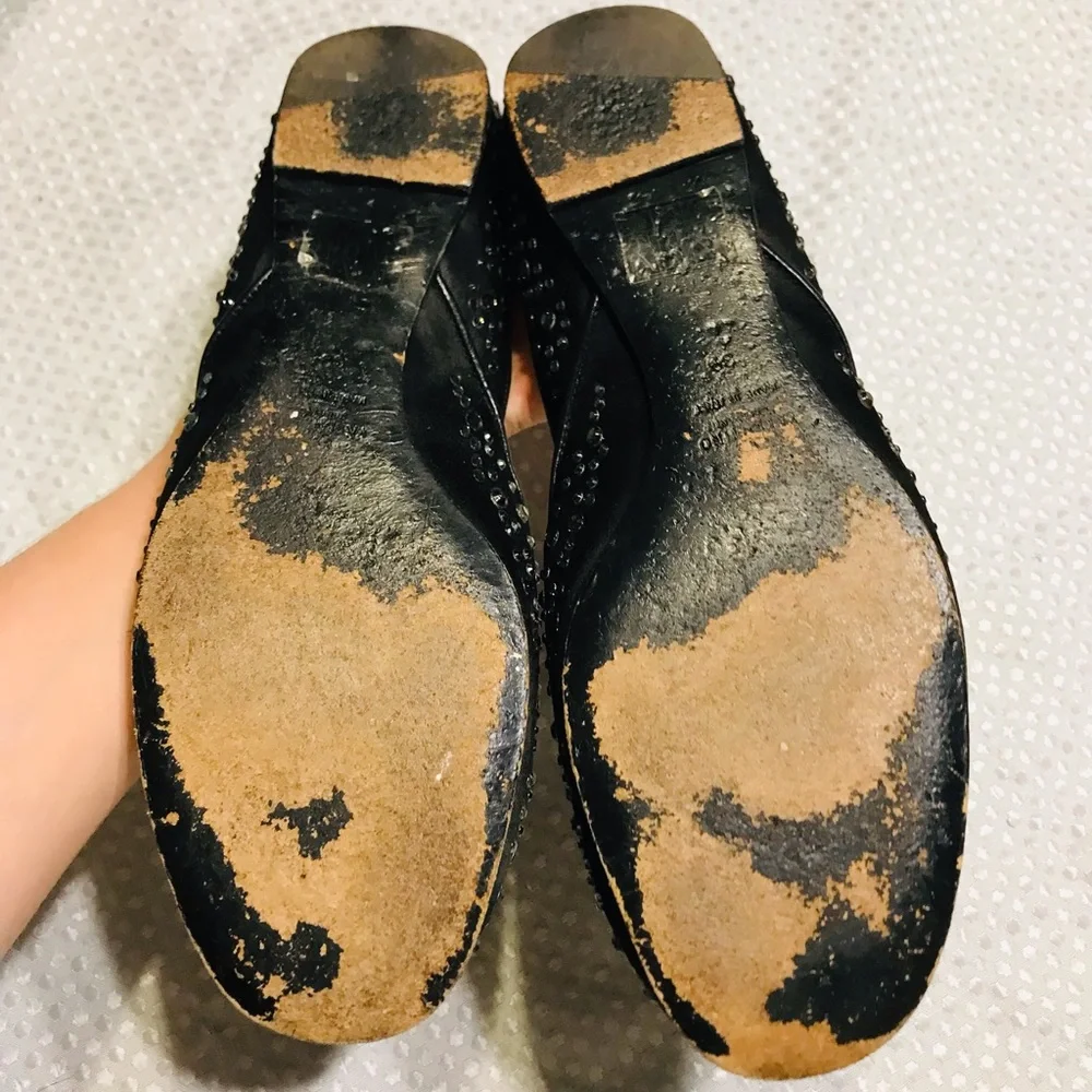 Valentino Garavani Swarovski Crystal Studded Flats Black Satin Size 8.5 - Picture 10 of 14